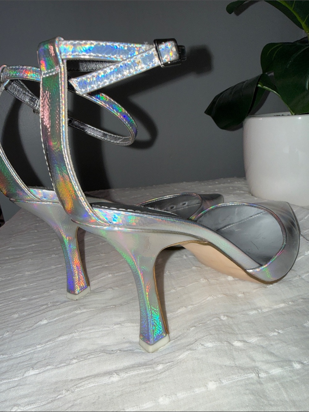 Nine West Holographic Silver Pointed-Toe Ankle-Strap Heels - Picture 8 of 11